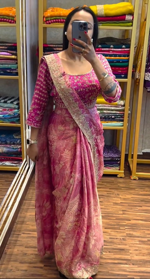 Trending Embroidery & Sequence Work Ready-to-wear Apple Organza Saree