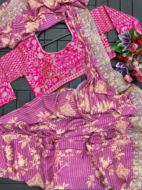 Trending Embroidery & Sequence Work Ready-to-wear Apple Organza Saree