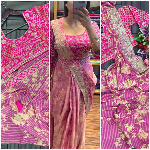 Trending Embroidery & Sequence Work Ready-to-wear Apple Organza Saree