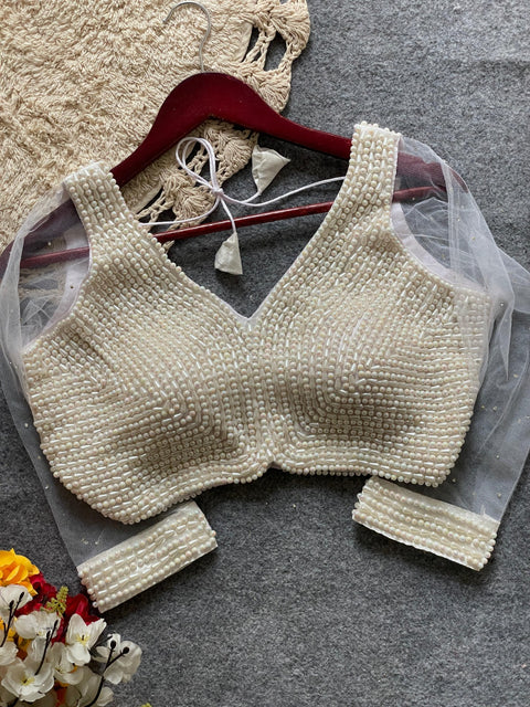 Handmade Gorgeous Bead Blouse in Gold and Passel Combo for Partywear