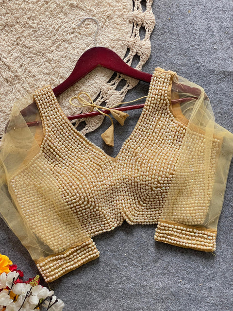 Handmade Gorgeous Bead Blouse in Gold and Passel Combo for Partywear