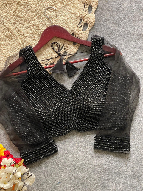 Handmade Gorgeous Bead Blouse in Gold and Passel Combo for Partywear