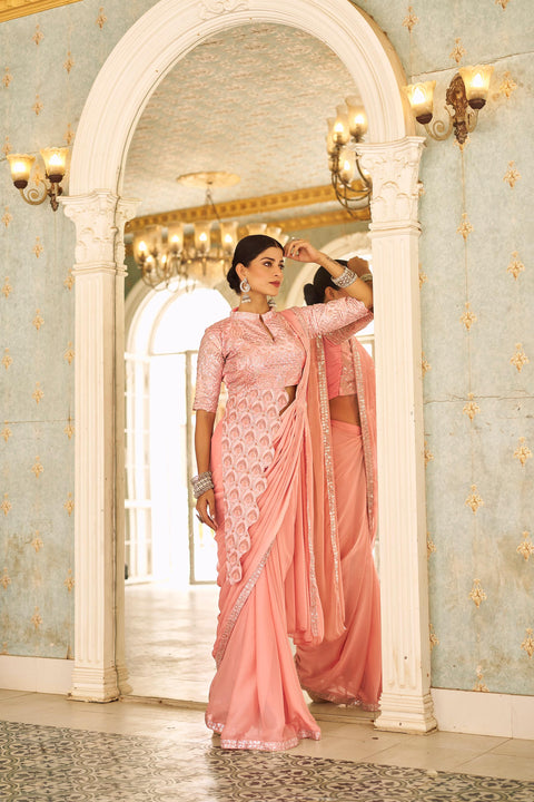 Georgette Embroidered Lace Ready to Wear Saree