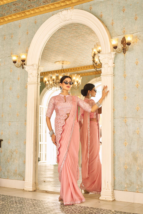 Georgette Embroidered Lace Ready to Wear Saree
