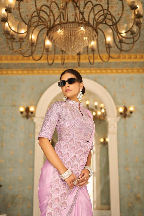 Georgette Embroidered Lace Ready to Wear Saree