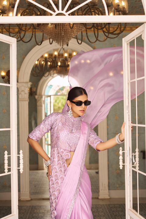 Georgette Embroidered Lace Ready to Wear Saree