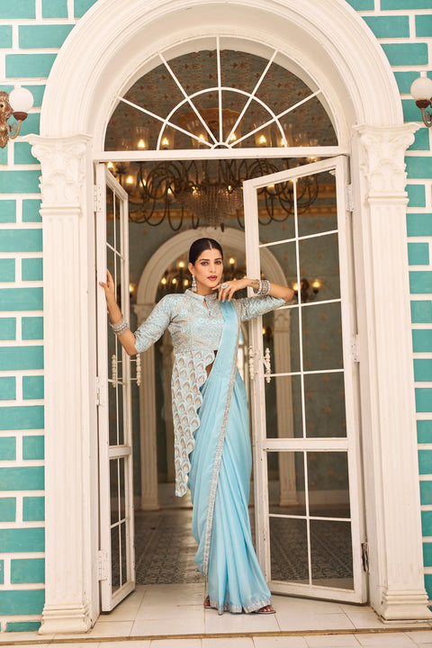 Georgette Embroidered Lace Ready to Wear Saree