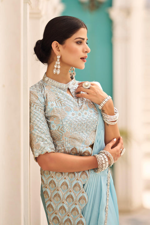 Georgette Embroidered Lace Ready to Wear Saree