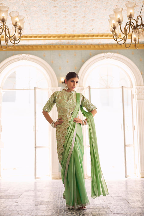 Georgette Embroidered Lace Ready to Wear Saree