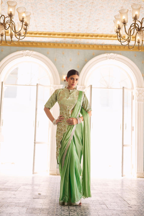 Georgette Embroidered Lace Ready to Wear Saree