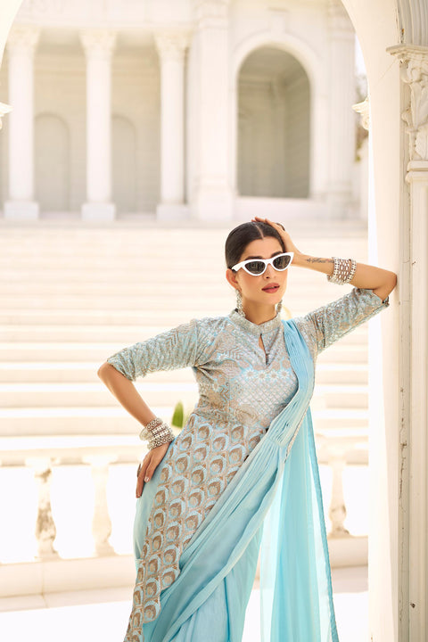 Georgette Embroidered Lace Ready to Wear Saree