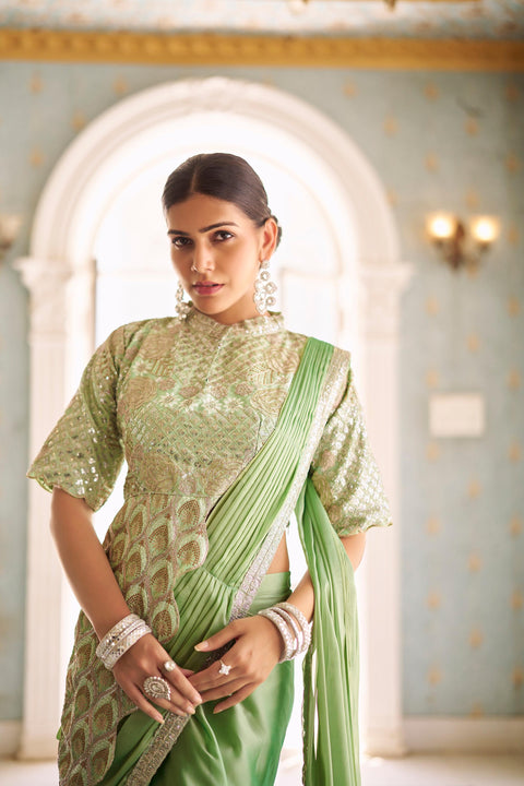 Georgette Embroidered Lace Ready to Wear Saree