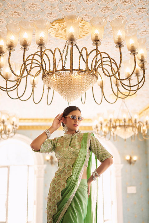 Georgette Embroidered Lace Ready to Wear Saree