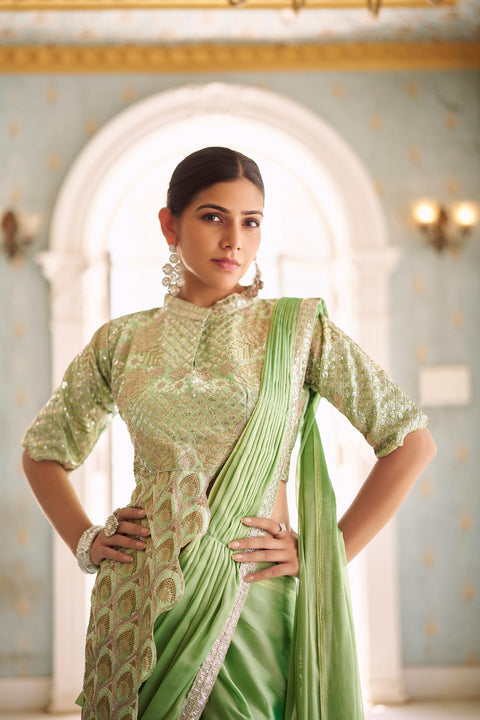Georgette Embroidered Lace Ready to Wear Saree