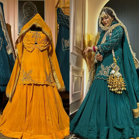 Natural Crepe Silk Kurti Lehenga with Sequin Detailing and Fancy Lace Dupatta