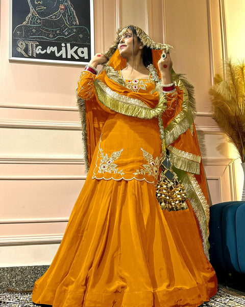 Natural Crepe Silk Kurti Lehenga with Sequin Detailing and Fancy Lace Dupatta