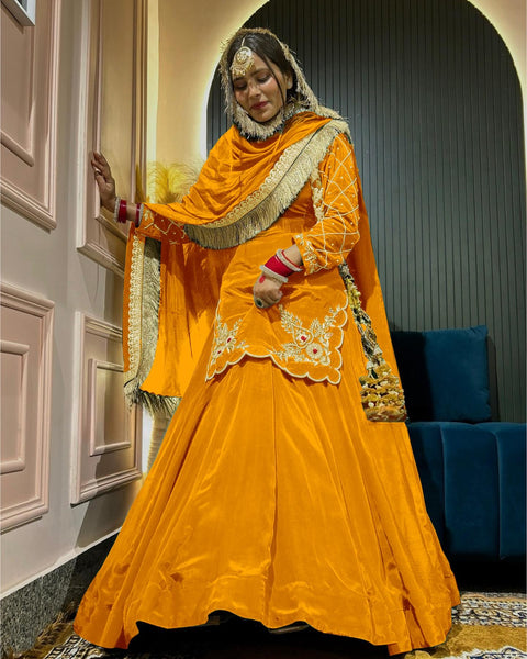 Natural Crepe Silk Kurti Lehenga with Sequin Detailing and Fancy Lace Dupatta