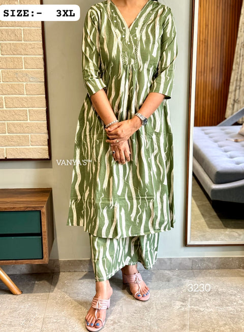 cotton A-Line kurti style, Paired with same printed cotton suit