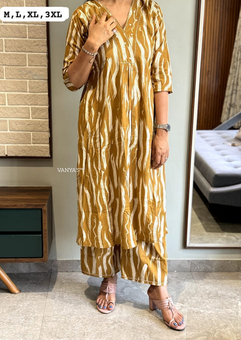 cotton A-Line kurti style, Paired with same printed cotton suit