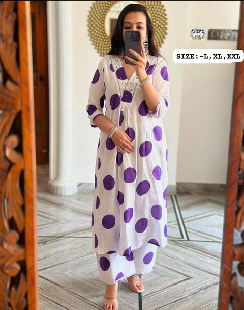 cotton A-Line kurti style, Paired with same printed cotton suit