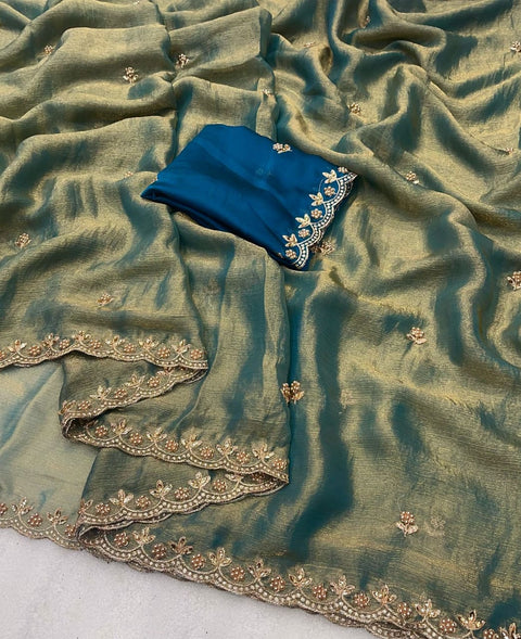 Rajasthani Jaipuri Nazneen Chiffon Chanderi Moti Work Saree