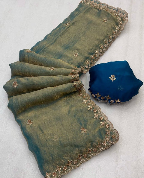 Rajasthani Jaipuri Nazneen Chiffon Chanderi Moti Work Saree