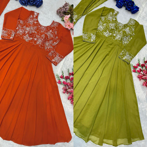 Umbrella KURTI FULL FLAIR Gown fabric full stitched pure georgette silk