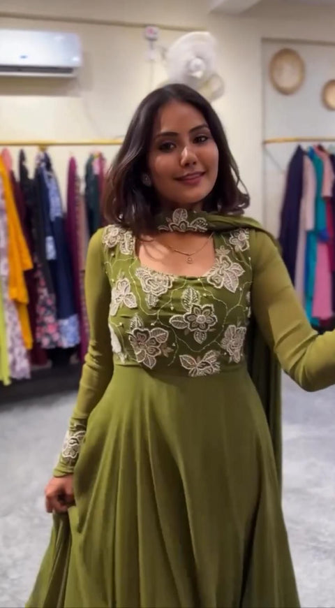 Umbrella KURTI FULL FLAIR Gown fabric full stitched pure georgette silk