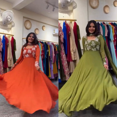 Umbrella KURTI FULL FLAIR Gown fabric full stitched pure georgette silk