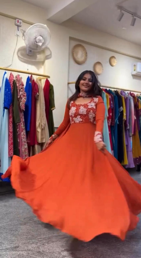 Umbrella KURTI FULL FLAIR Gown fabric full stitched pure georgette silk