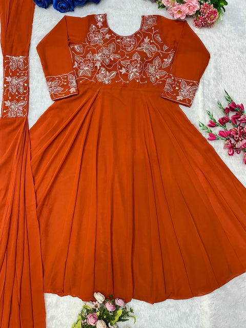 Umbrella KURTI FULL FLAIR Gown fabric full stitched pure georgette silk