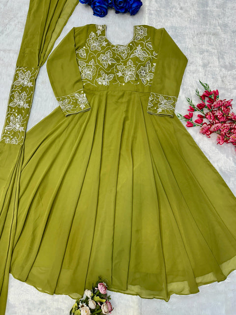 Umbrella KURTI FULL FLAIR Gown fabric full stitched pure georgette silk