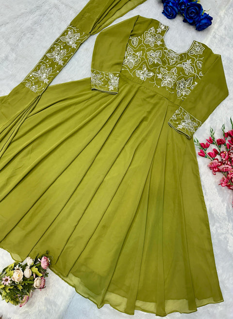 Umbrella KURTI FULL FLAIR Gown fabric full stitched pure georgette silk