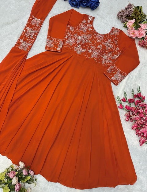 Umbrella KURTI FULL FLAIR Gown fabric full stitched pure georgette silk