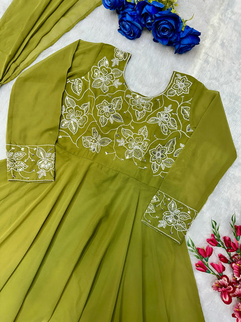 Umbrella KURTI FULL FLAIR Gown fabric full stitched pure georgette silk