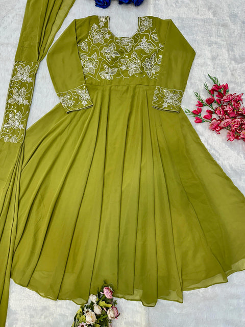 Umbrella KURTI FULL FLAIR Gown fabric full stitched pure georgette silk