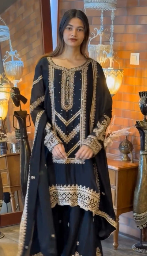 New Designer Collection In Pure Chinnon With Heavy Embroidery wrok