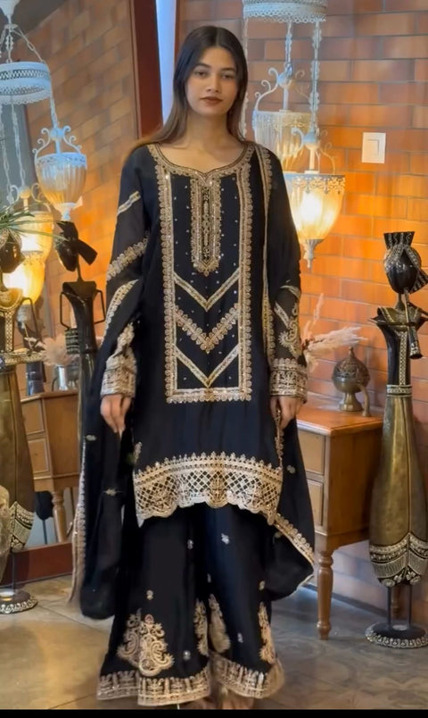 New Designer Collection In Pure Chinnon With Heavy Embroidery wrok
