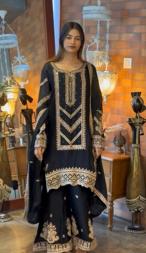 New Designer Collection In Pure Chinnon With Heavy Embroidery wrok