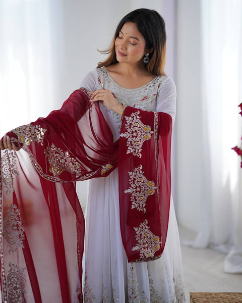 Beautifull Bollywood Georgette Gown With Pant And Dupatta