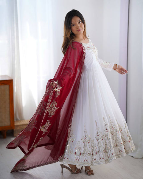 Beautifull Bollywood Georgette Gown With Pant And Dupatta