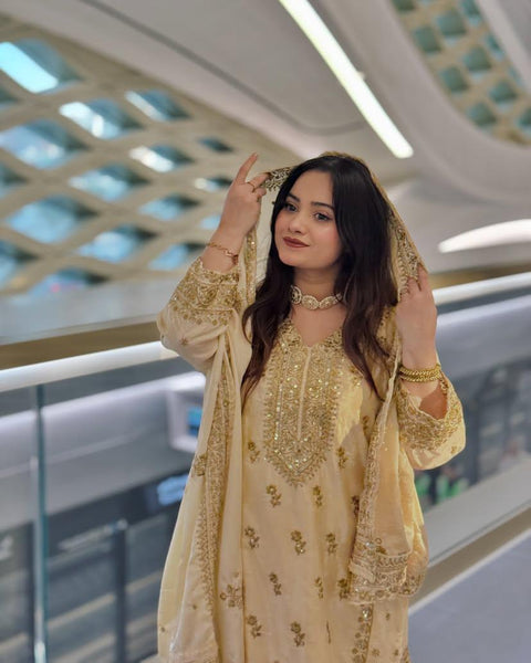 Presenting New Eid Collection In Pure Chinnon With Heavy sharara suit