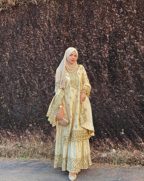 Presenting New Eid Collection In Pure Chinnon With Heavy sharara suit