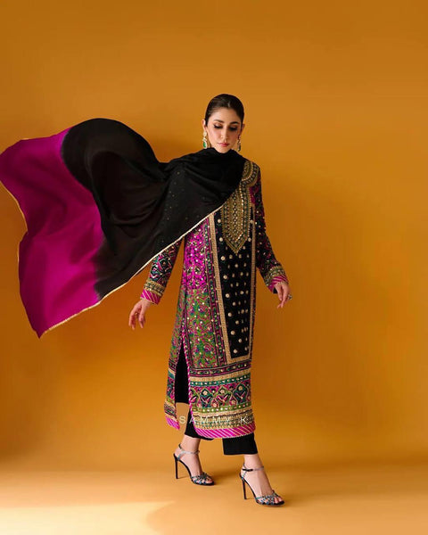 Printed&Embroidered Kurti and Pant suit with Dupatta/Buy Embroidered WORK