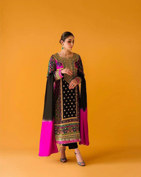 Printed&Embroidered Kurti and Pant suit with Dupatta/Buy Embroidered WORK