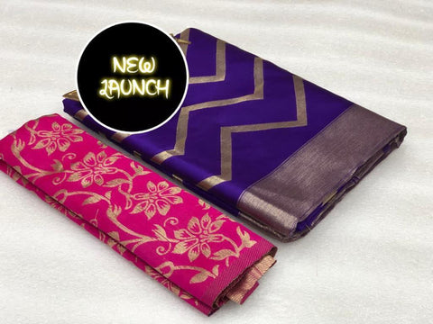 Fashion Womens Jacquard Banarasi Silk Heavy Stripe Leheriya Printed And Heavy Border Party Wedding Saree