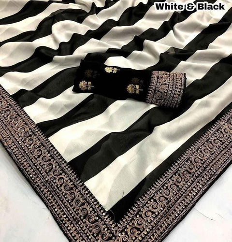 Dimitra Glamorous Embroidered Striped Viscose Crepe Silk Saree