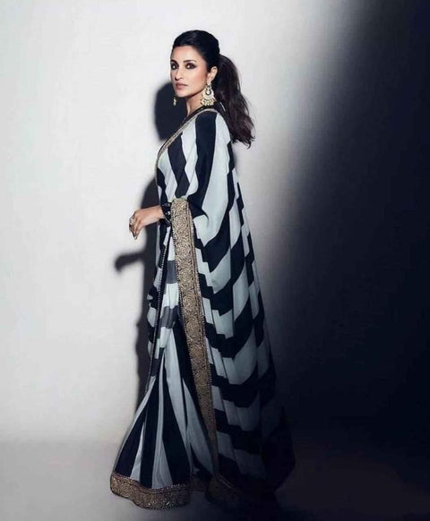 Dimitra Glamorous Embroidered Striped Viscose Crepe Silk Saree