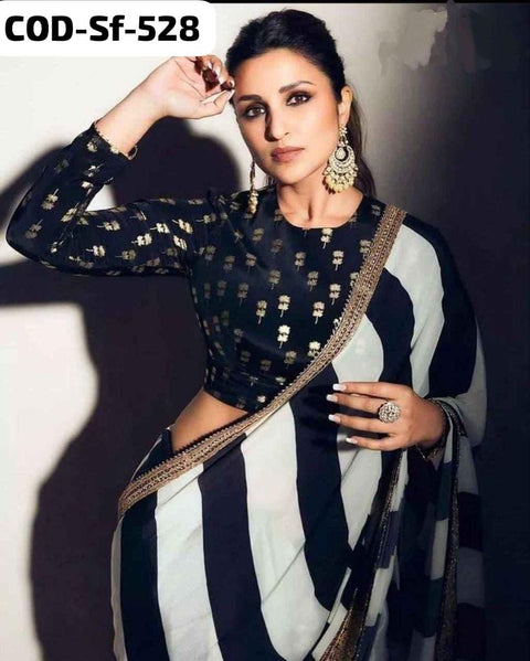Dimitra Glamorous Embroidered Striped Viscose Crepe Silk Saree