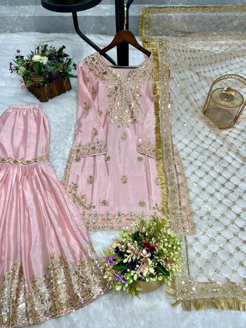 New Đěsigner Party Wear Look Top Plazzo & Dupatta suit